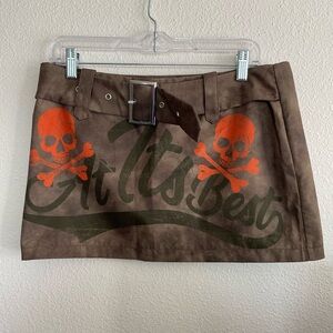 Brown and orange skull print skirt